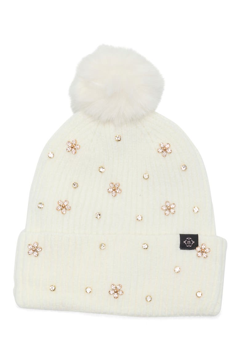 Square Stud Pom Beanie, Main, color, WHITE