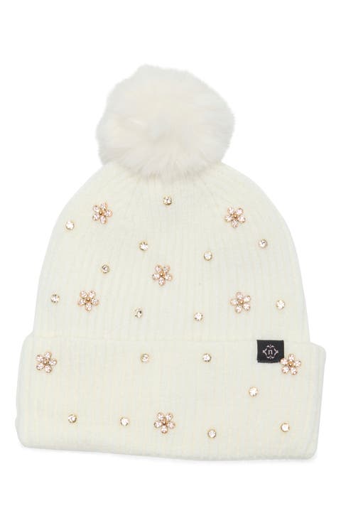 Square Stud Pom Beanie