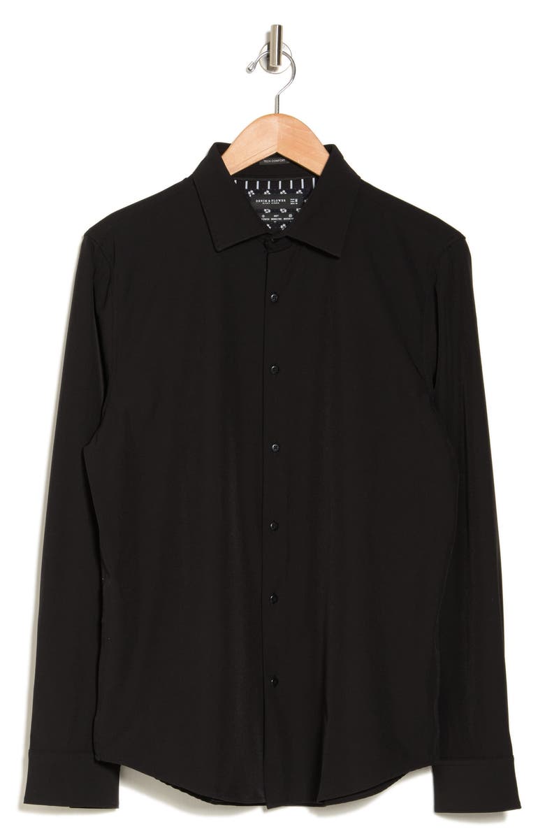 DENIM AND FLOWER Solid Stretch Tech Shirt, Alternate, color, Black
