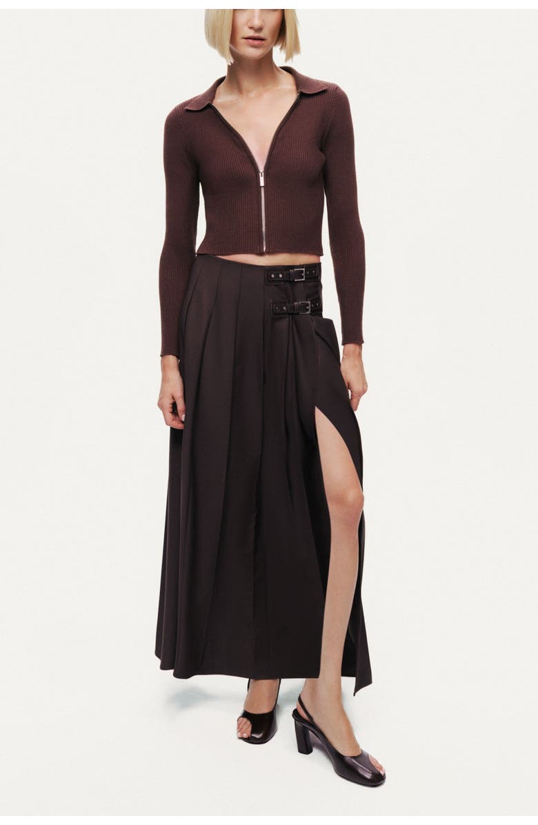 Nocturne Belted Pleated Maxi Skirt, Main, color, Dark Brown