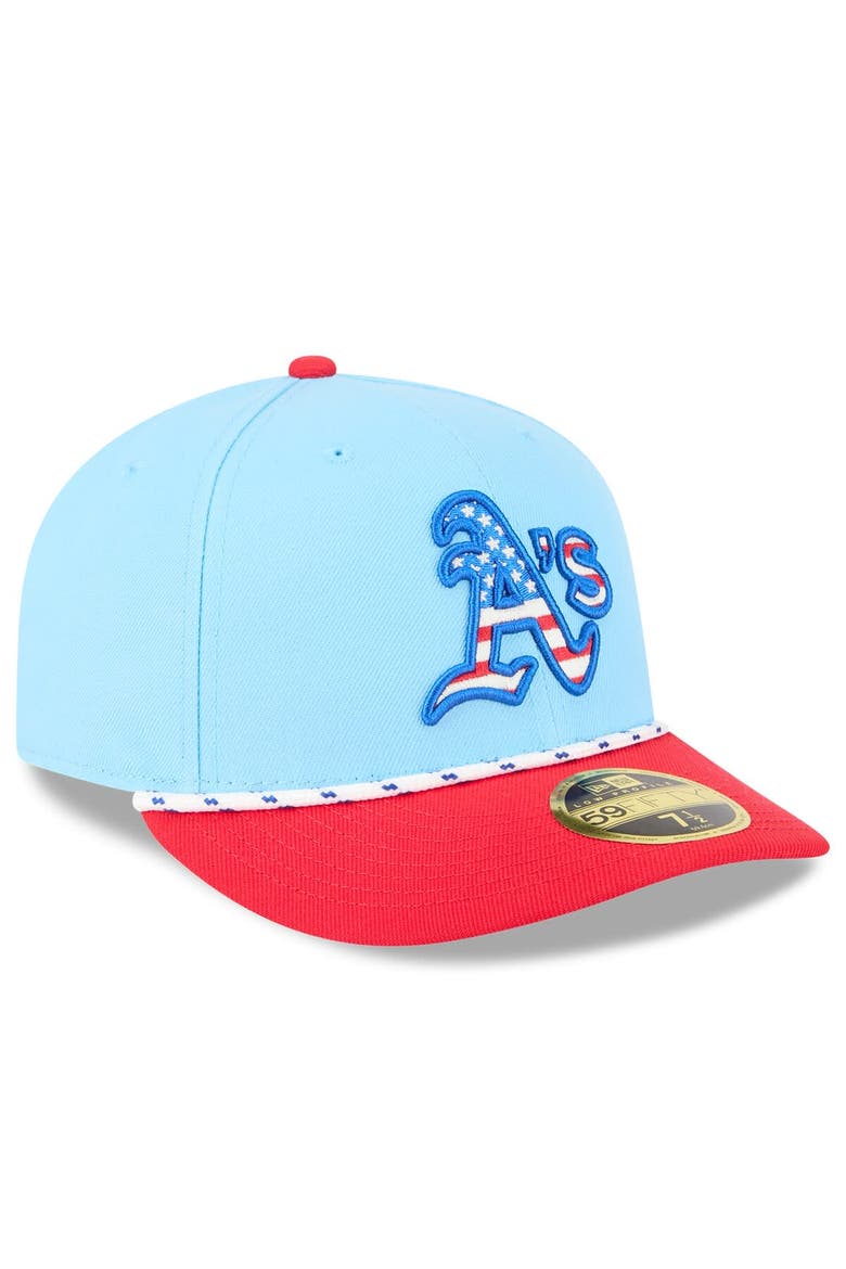 Men's New Era Light Blue/Red Athletics 2025 Fourth of July Low Profile 59FIFTY Fitted Hat, Alternate, color, Light Blue