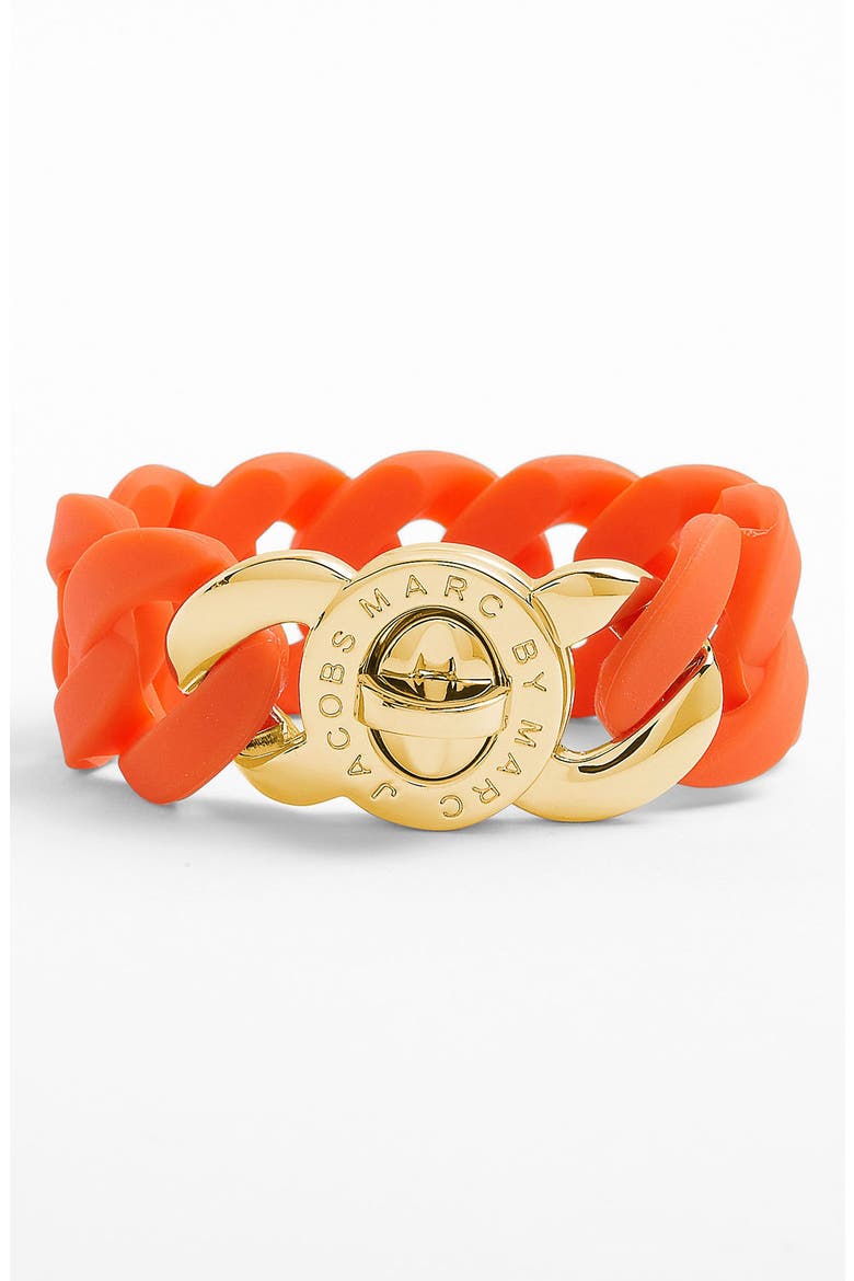 'Turnlock - Katie' Stretch Bracelet, Main, color, FLUORESCENT ORANGE/ GOLD