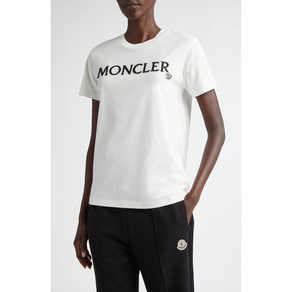 Moncler Logo Embroidered Cotton T-Shirt in Eggnog at Nordstrom, Size Xx-Large