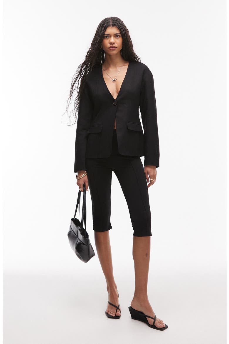 Linen Blend Blazer, Alternate, color, BLACK