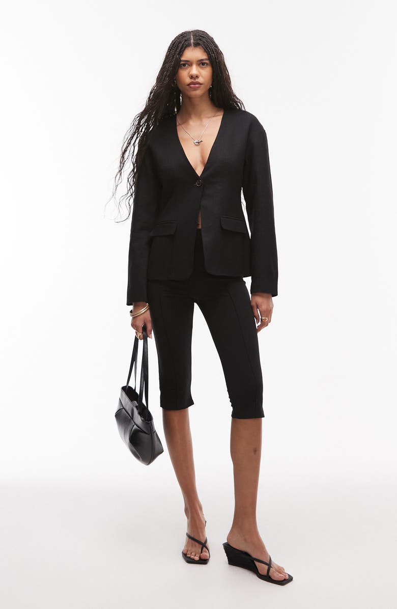 Topshop Linen Blend Blazer, Alternate, color, Black