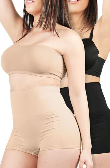 Memoi 2-pack Sculpt Shaping Shorts In Nude-black