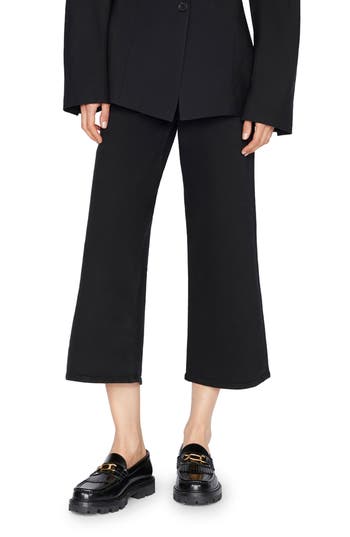 Frame Cotton Blend Jet Set Wide Leg Cropped Jeans In Sheen Noir In Multi