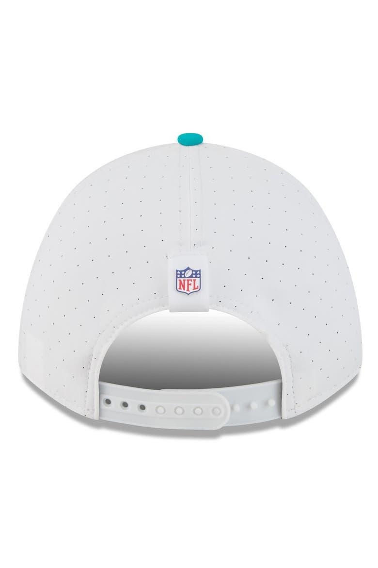 Men's New Era  White/Aqua Miami Dolphins 2025 NFL Training Camp A-Frame 9FORTY Adjustable Hat, Alternate, color, White