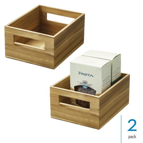 Idesign Acacia Wood Pantry Storage Bin With Handles In Brown