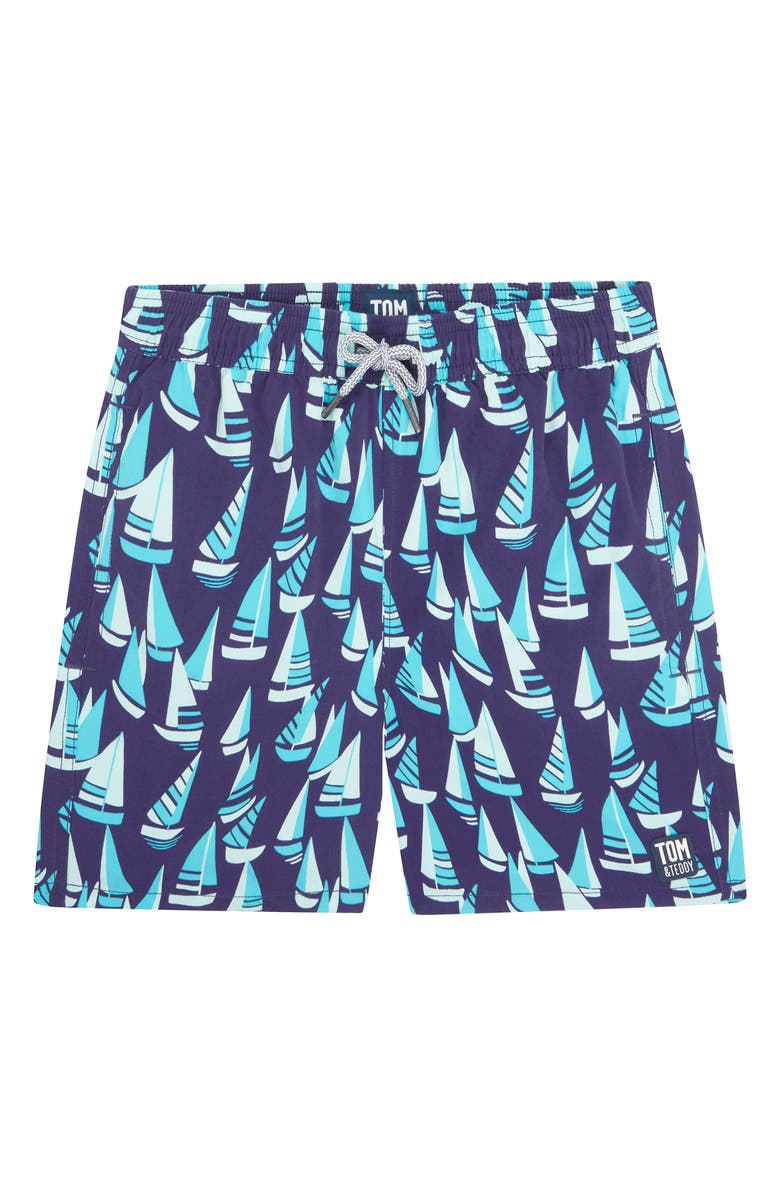 Tom & Teddy Kids' Boat Print Swim Trunks, Main, color, 