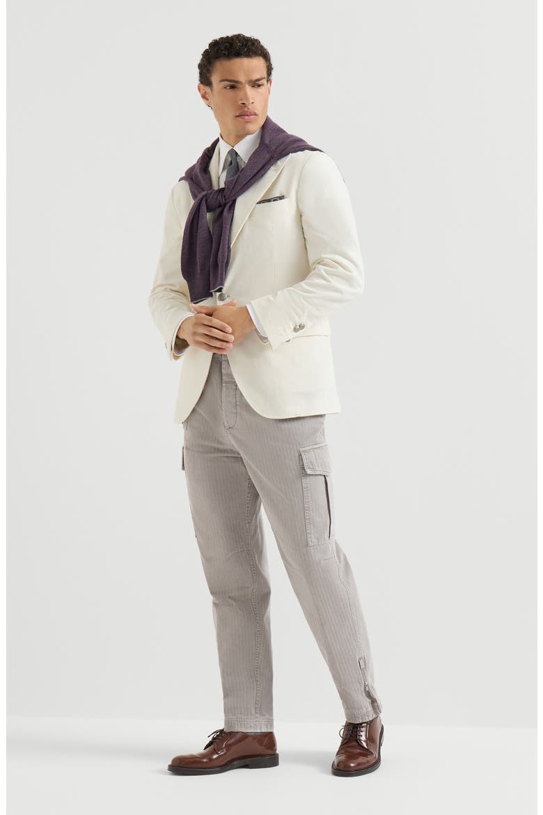 Sea Island cotton narrow wale corduroy deconstructed blazer with large peak lapels and metal buttons, Alternate, color, Panama