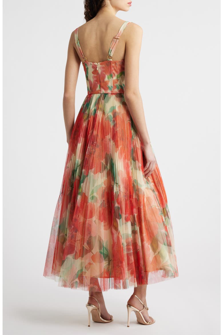 MacClare Floral Micropleat Gown, Alternate, color, IVORY/ CORAL WATERCOLOR