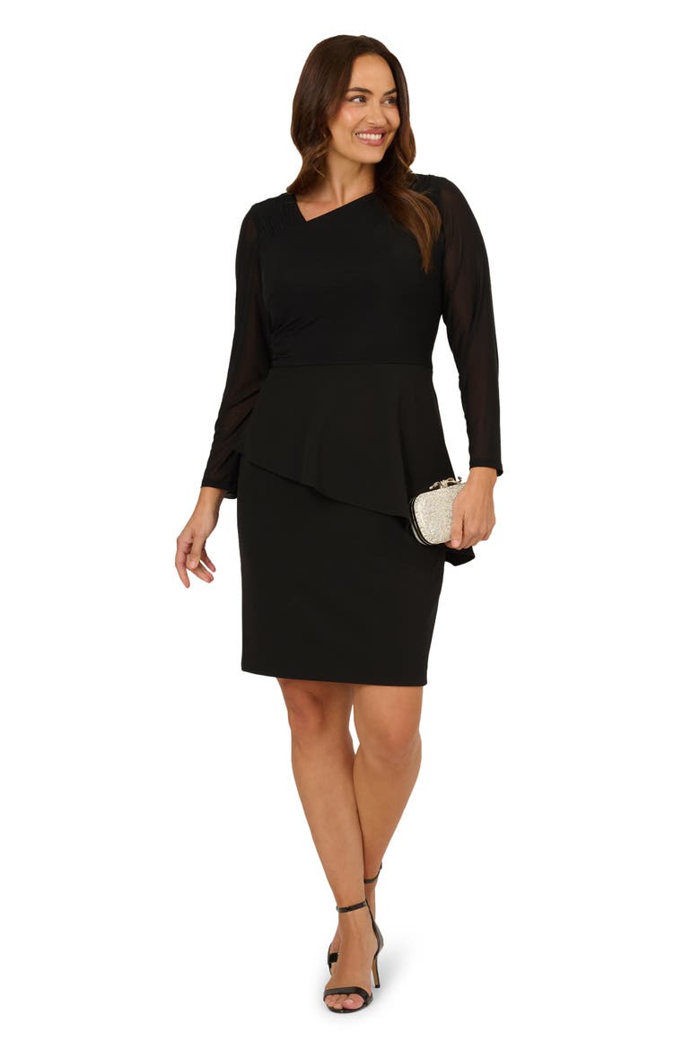 Ruffle Long Sleeve Crepe Dress, Alternate, color, BLACK