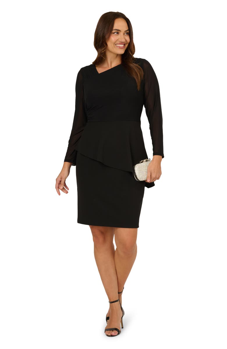 Adrianna Papell Ruffle Long Sleeve Crepe Dress, Alternate, color, Black
