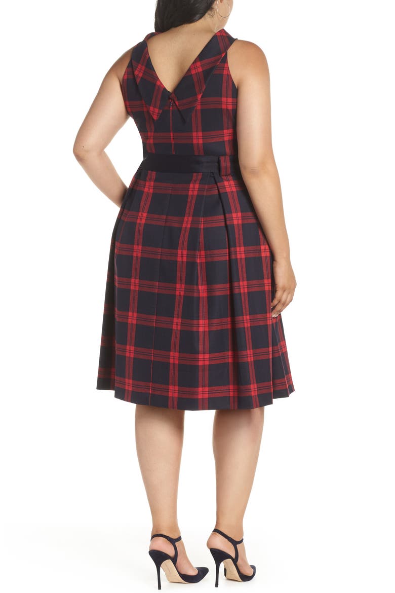 Jacquard Fit & Flare Dress, Alternate, color, RED- NAVY PLAID