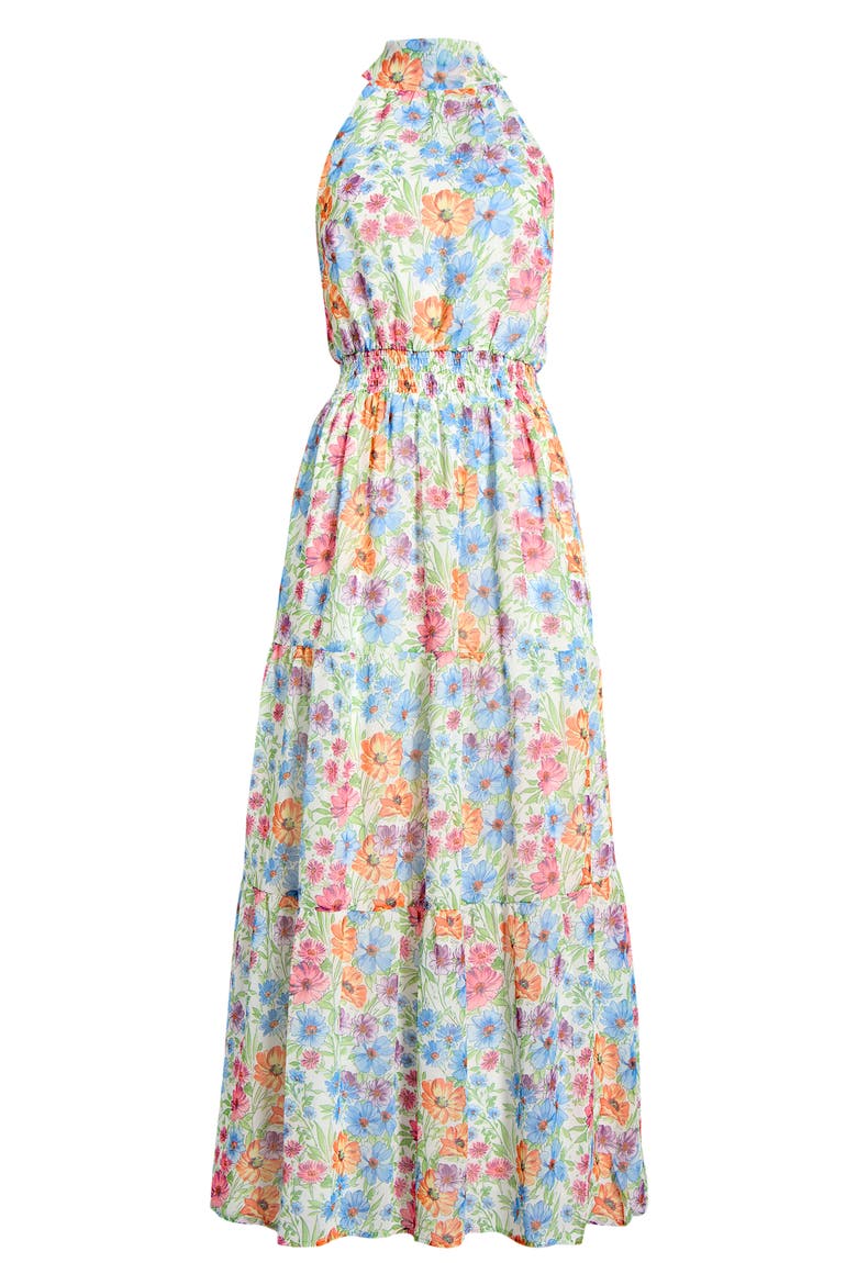 Ezia Garden Jetter Halter Maxi Dress, Alternate, color, BLUE-PINK-YELLOW