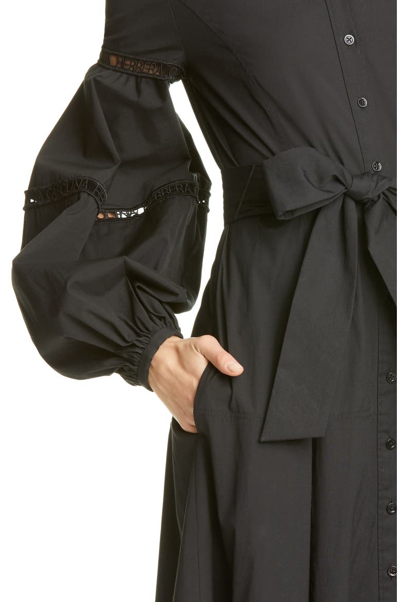 Logo Trim Long Sleeve Maxi Shirtdress, Alternate, color, BLACK