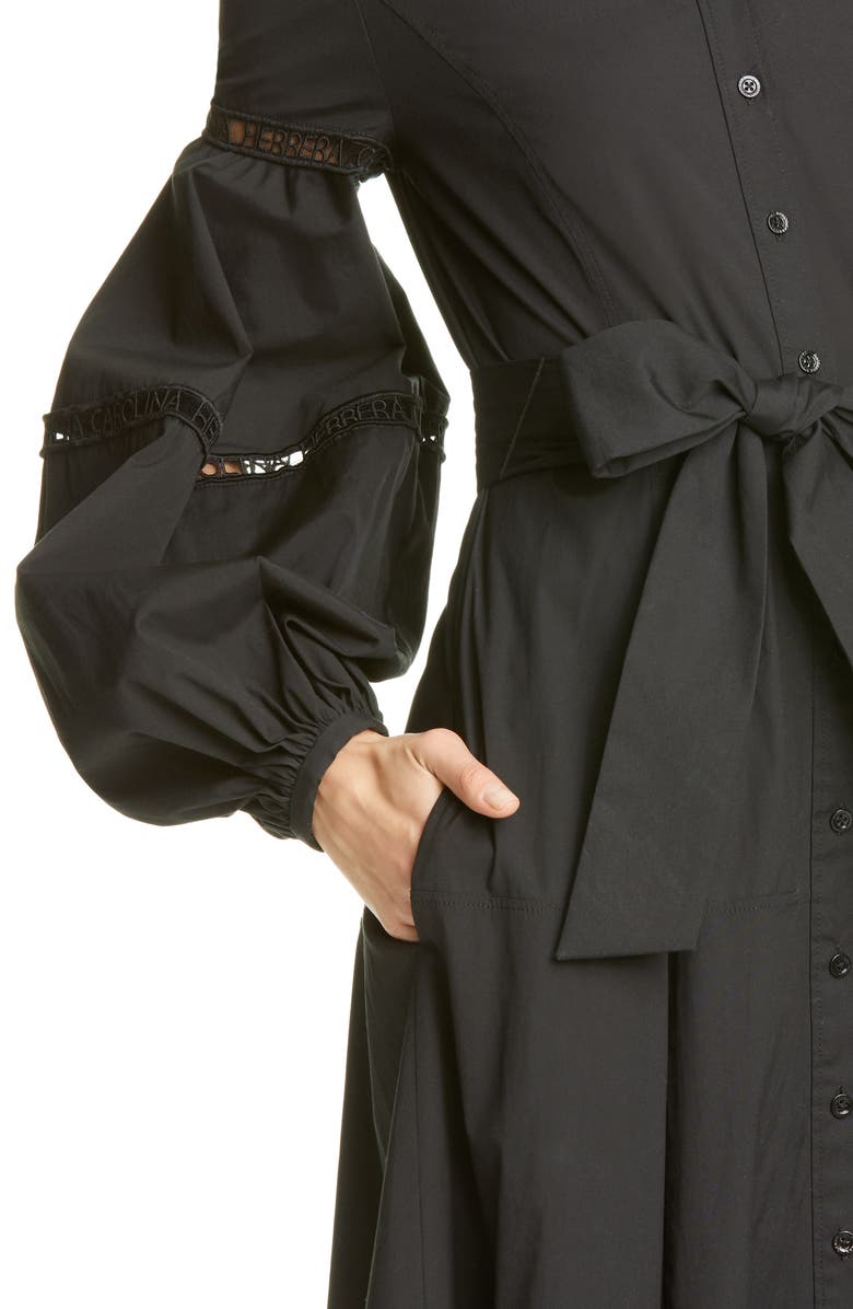 Carolina Herrera Logo Trim Long Sleeve Maxi Shirtdress, Alternate, color, 