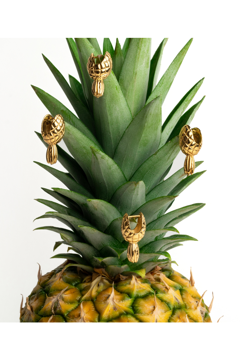 Pineapple Earrings, Alternate, color, Gold
