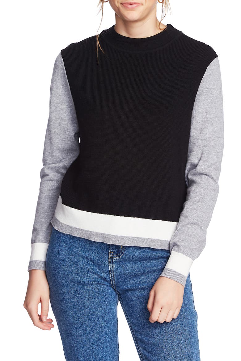 Colorblock Cotton Blend Sweater, Main, color, RICH BLACK