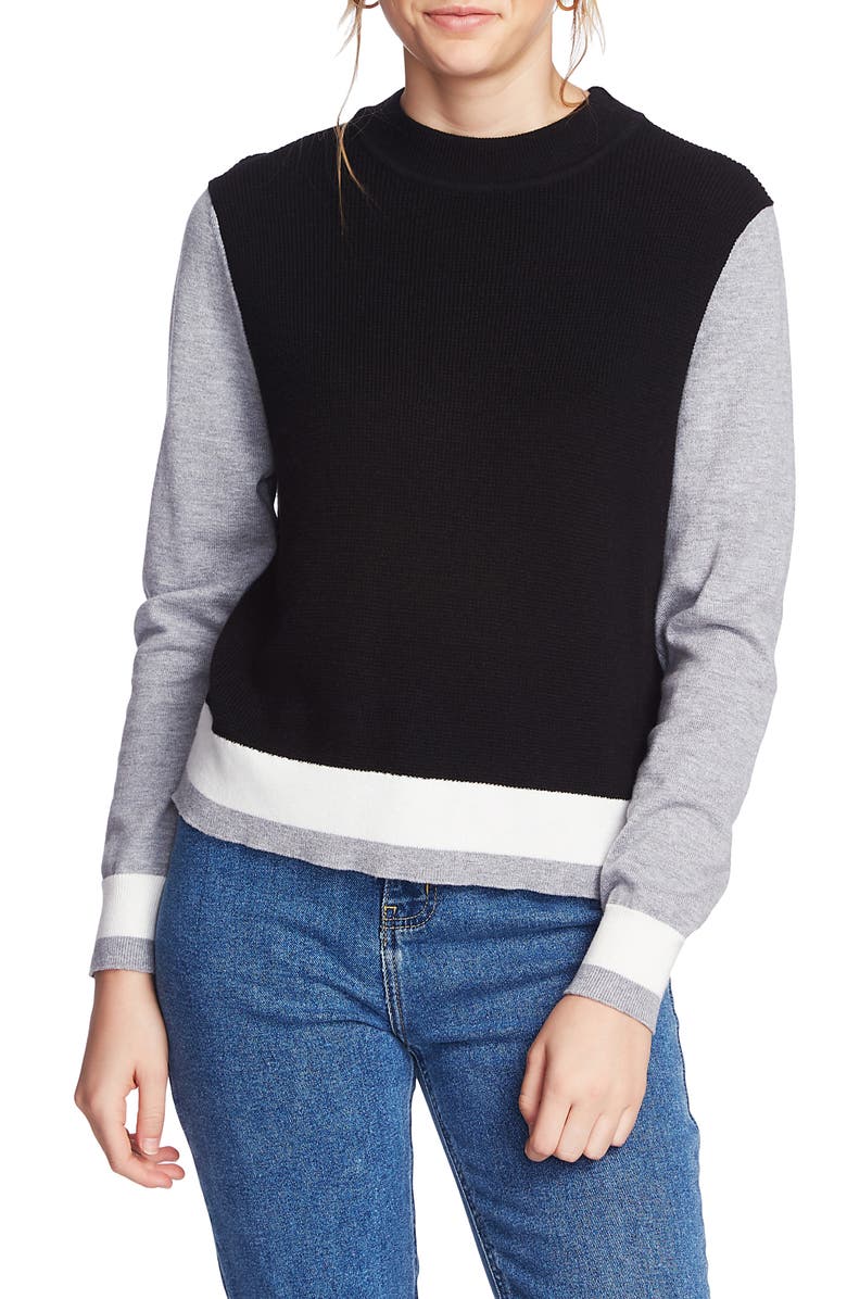 Court & Rowe Colorblock Cotton Blend Sweater, Main, color, Rich Black