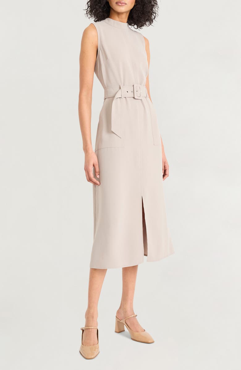 Luxely Sleeveless Belted Midi Dress, Alternate, color, Mourning Dove