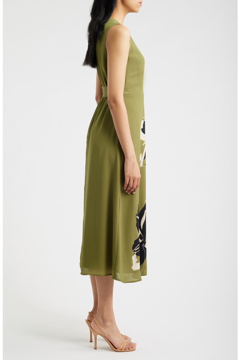Print Sleeveless Faux Wrap Midi Dress, Alternate, color, BAY LEAF MULTI