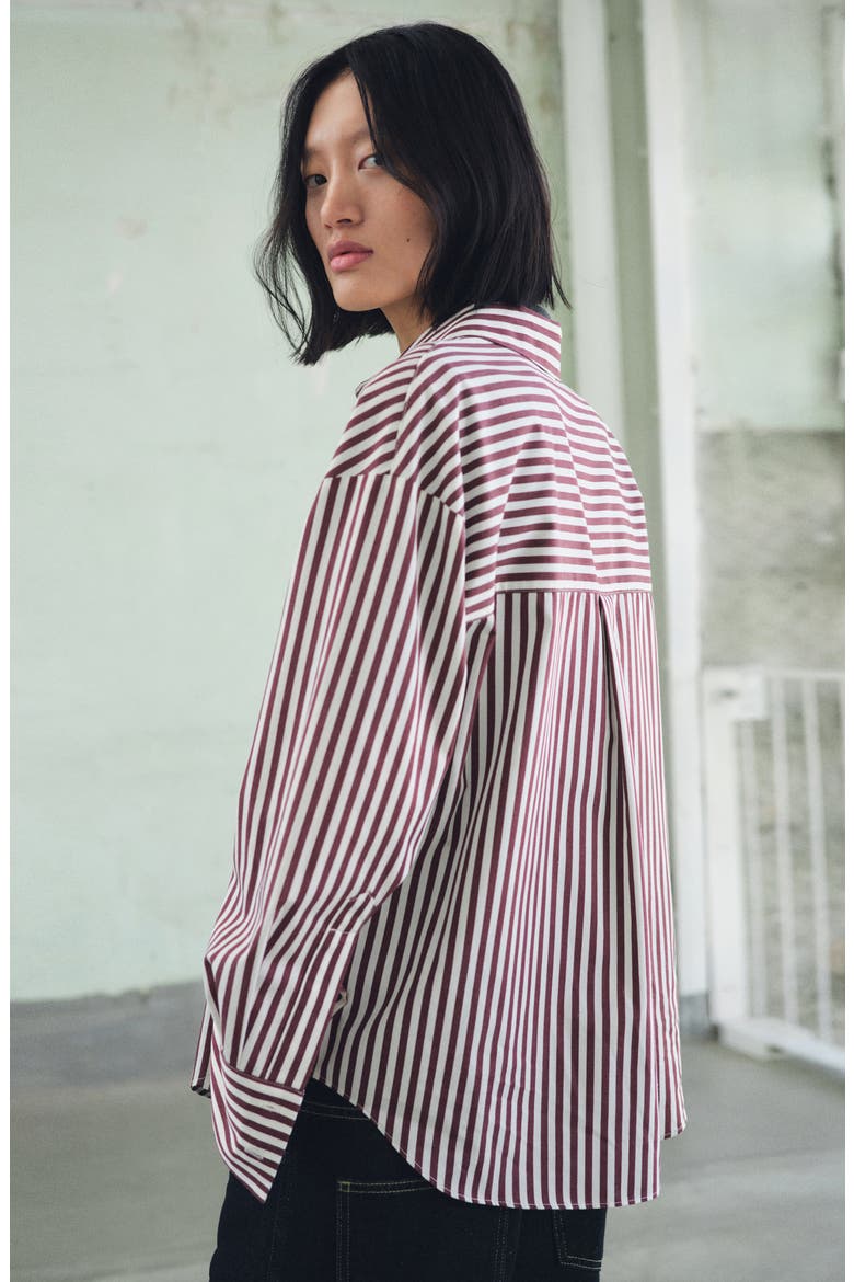 Stripe Cotton Blend Button-Up Shirt, Alternate, color, ECRU