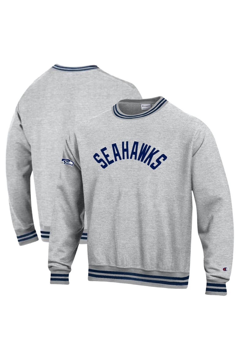 Men's Champion  Heather Gray/Navy Seattle Seahawks Reverse Weave Yarn Dye Sweatshirt, Main, color, Heather Gray