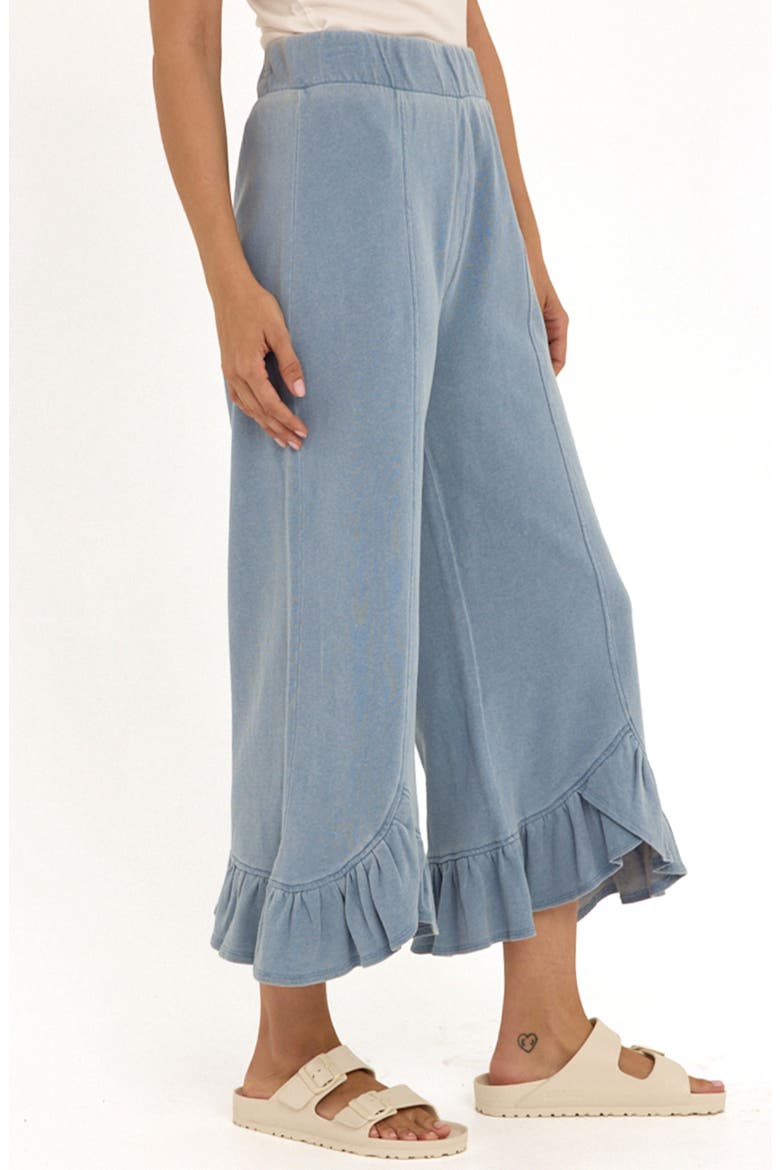 Akela Organic Cotton Terry Cloth Ruffle Hem Pants, Alternate, color, LIGHT WASH