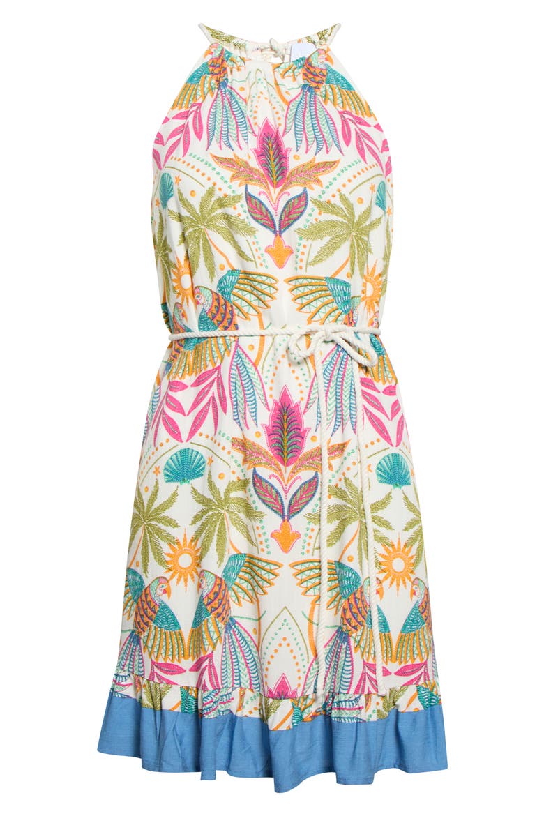 Malena Tie Waist Halter Minidress, Alternate, color, WHITE-MULTI