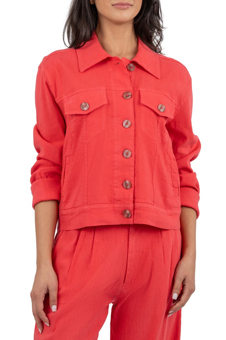 Julia Linen Blend Trucker Jacket, Main, color, WATERMELON