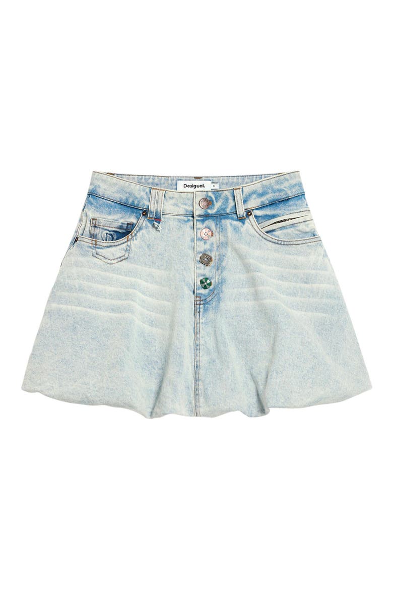 Bubble Hem Denim Miniskirt, Alternate, color, MEDIUM BLUE