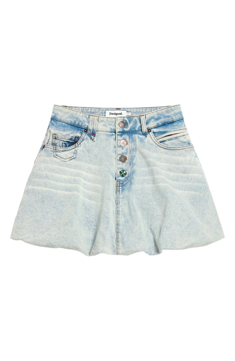Desigual Bubble Hem Denim Miniskirt, Alternate, color, Medium Blue
