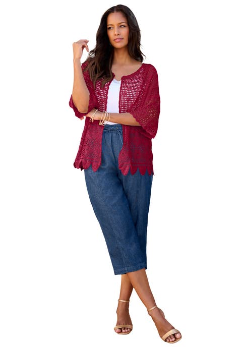 Plus Size Scallop Trim Crochet Cardigan (Plus)
