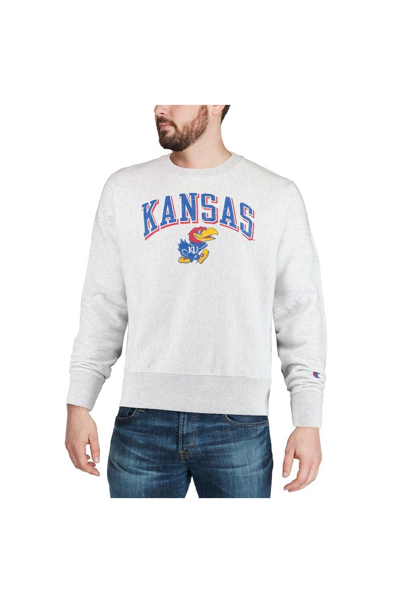Champion Men's Champion Gray Kansas Jayhawks Arch Over Logo Reverse Weave Pullover Sweatshirt, Alternate, color, 
