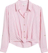 beachlunchlounge Vivica Stripe Twist Hem Button-Up Shirt