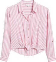 beachlunchlounge Vivica Stripe Twist Hem Button-Up Shirt