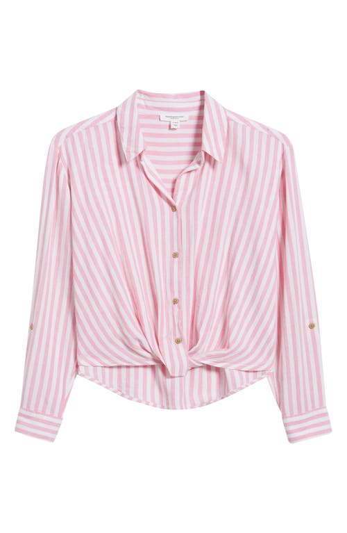 Beachlunchlounge Vivica Stripe Twist Hem Button-up Shirt In Gossamer Pink