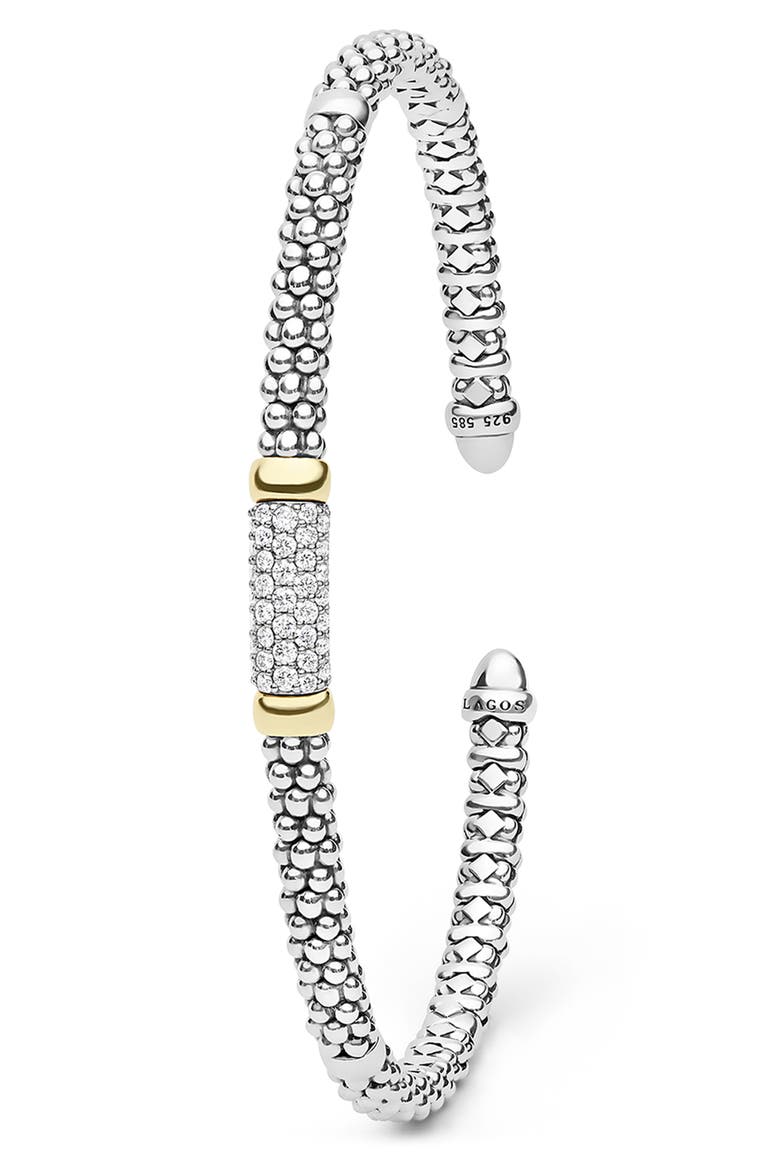 Signature Caviar Sterling Silver & 14k Gold Diamond Cuff Bracelet, Alternate, color, TWO-TONE