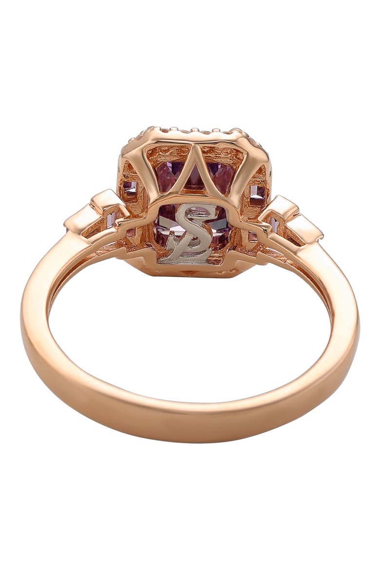 Rose Gold Plated Sterling Silver Emerald CZ Ring, Alternate, color, PURPLE