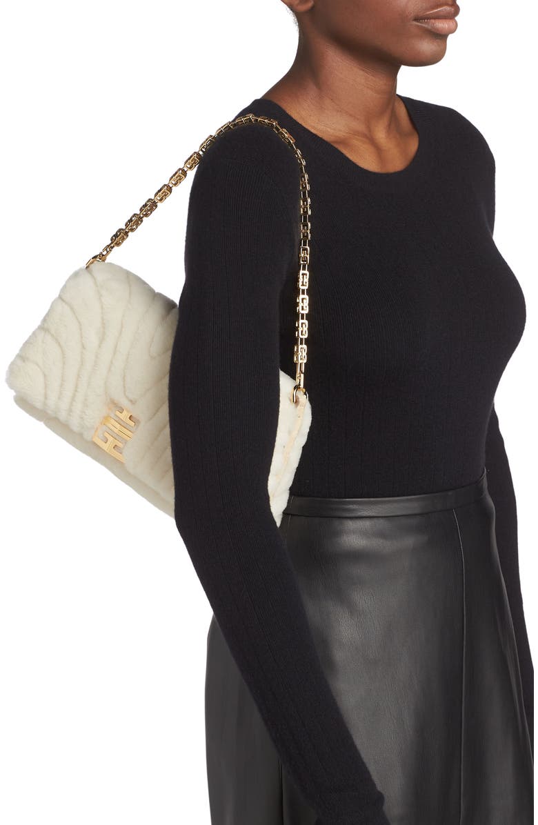 Givenchy Small 4G Quilted Genuine Shearling Crossbody Bag, Alternate, color,
