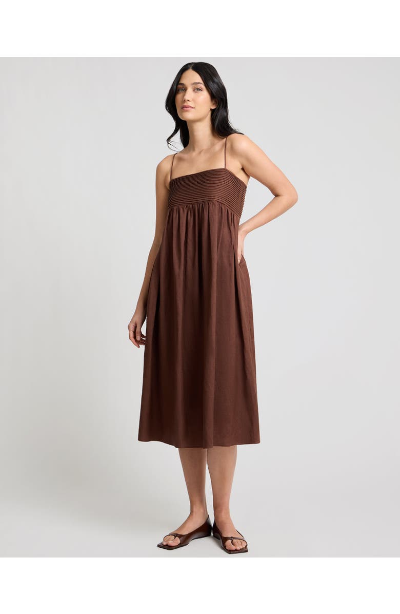 Onia A-Line Pintuck Midi Dress, Main, color, Brown