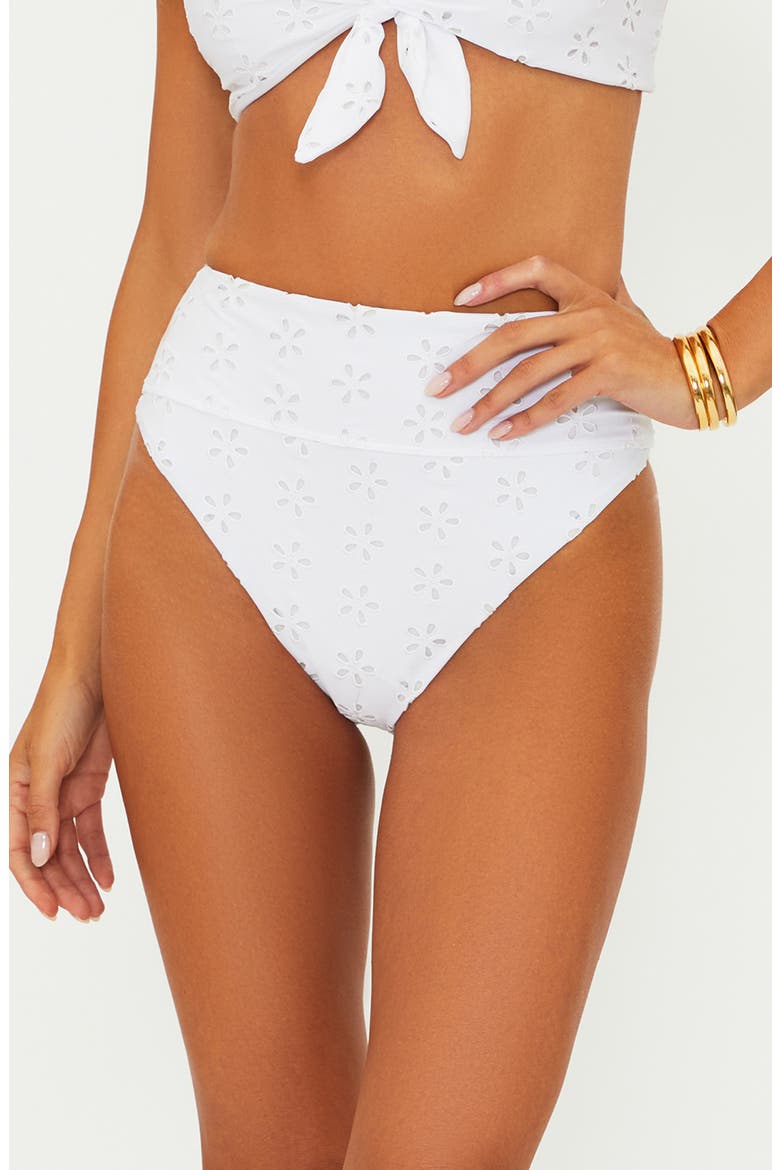 Hazel High Waist Bikini Bottoms, Main, color, WHITE MAGNOLIA EYELET