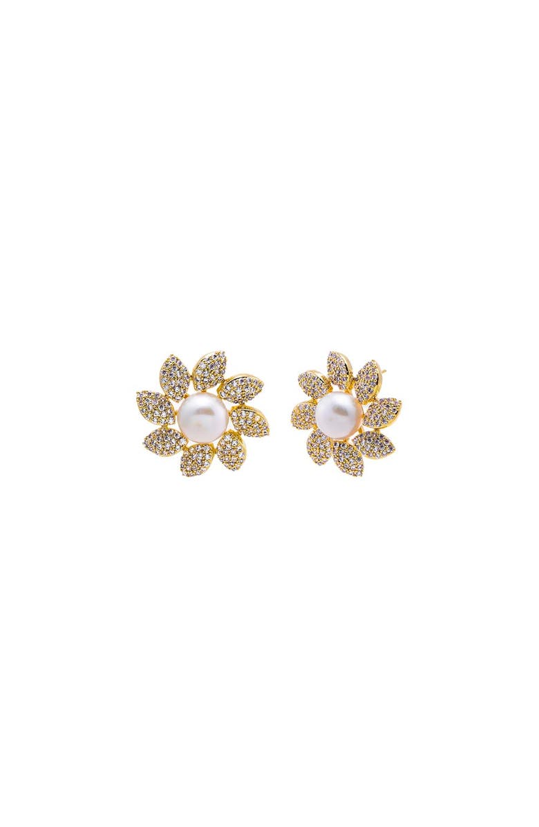 BY ADINA EDEN Gold Floral Pearl Stud Earring, Main, color, 