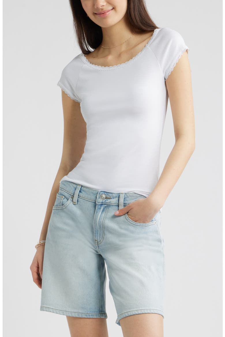 Lace Trim Cotton Blend T-Shirt, Main, color, WHITE