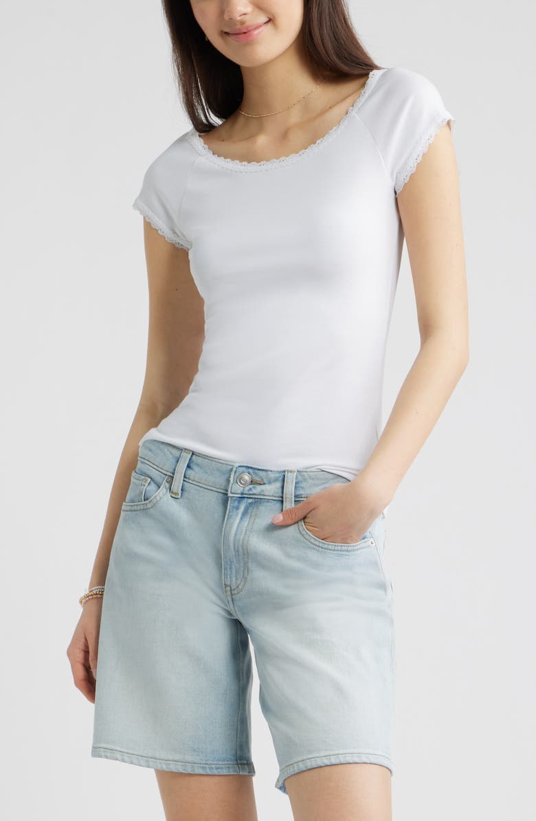 BP. Lace Trim Cotton T-Shirt, Main, color, White