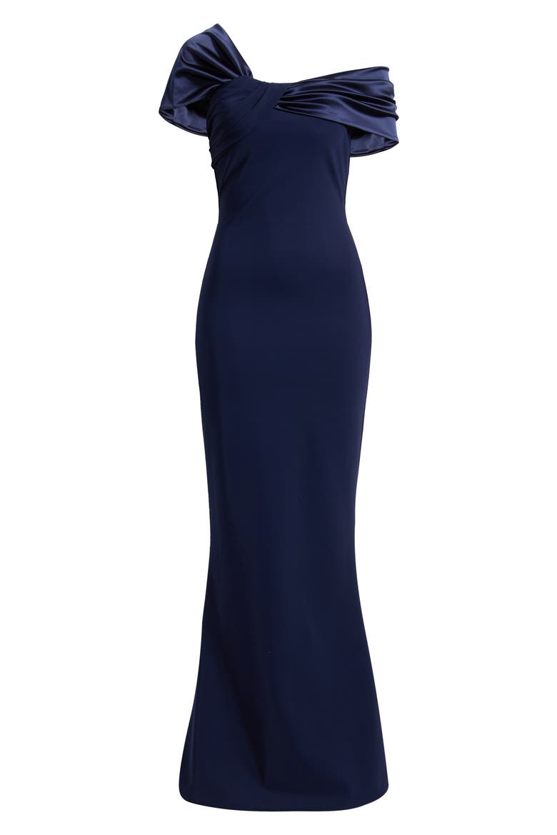 Vezia One-Shoulder Mixed Media Gown, Alternate, color, BLUE NOTE