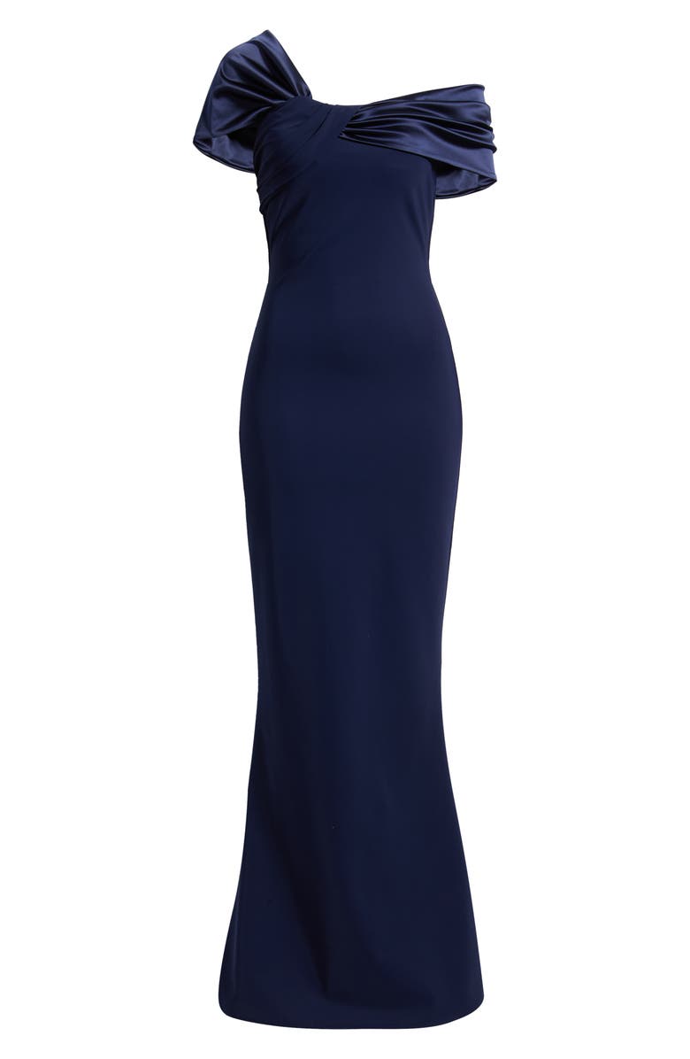 Chiara Boni La Petite Robe Vezia One-Shoulder Mixed Media Gown, Main, color, Blue Note