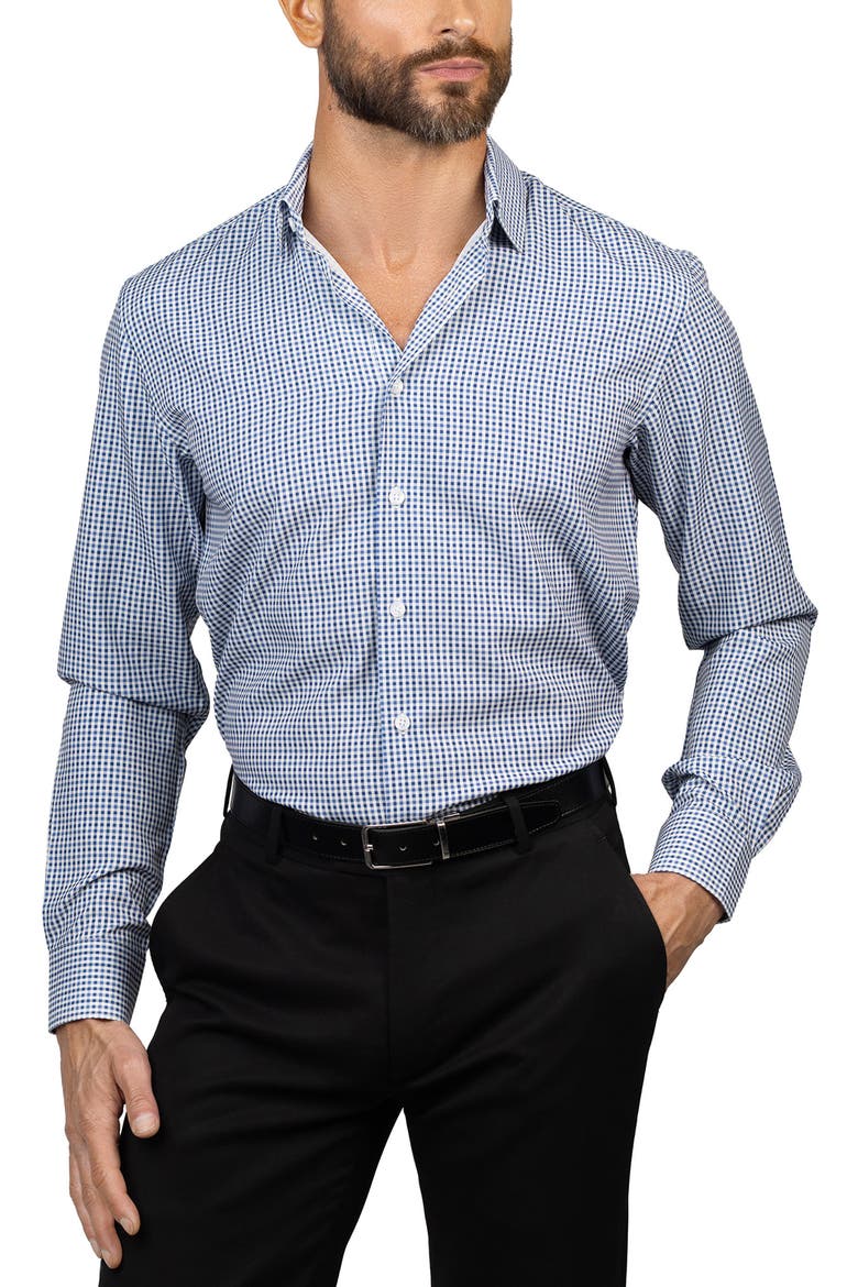 Trim Fit Check Dress Shirt, Main, color, NAVY BLUE WHITE